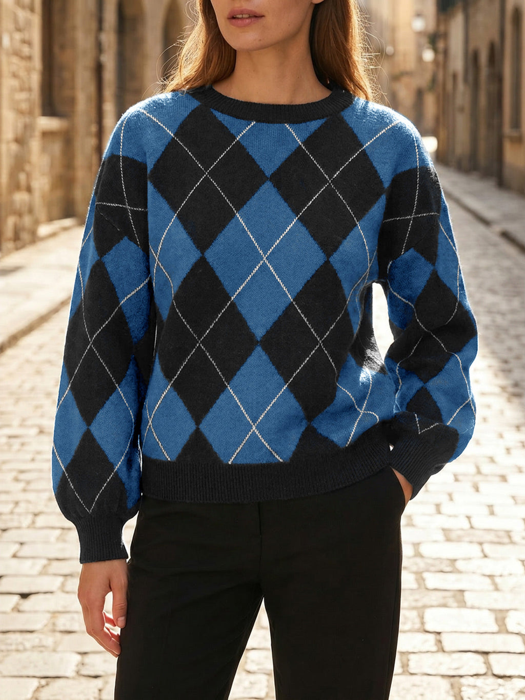 usvara Women Checkered Argyle Sweater