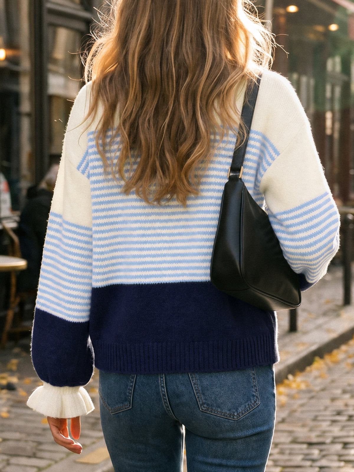 usvara Women Ruffle Sleeve Sweater