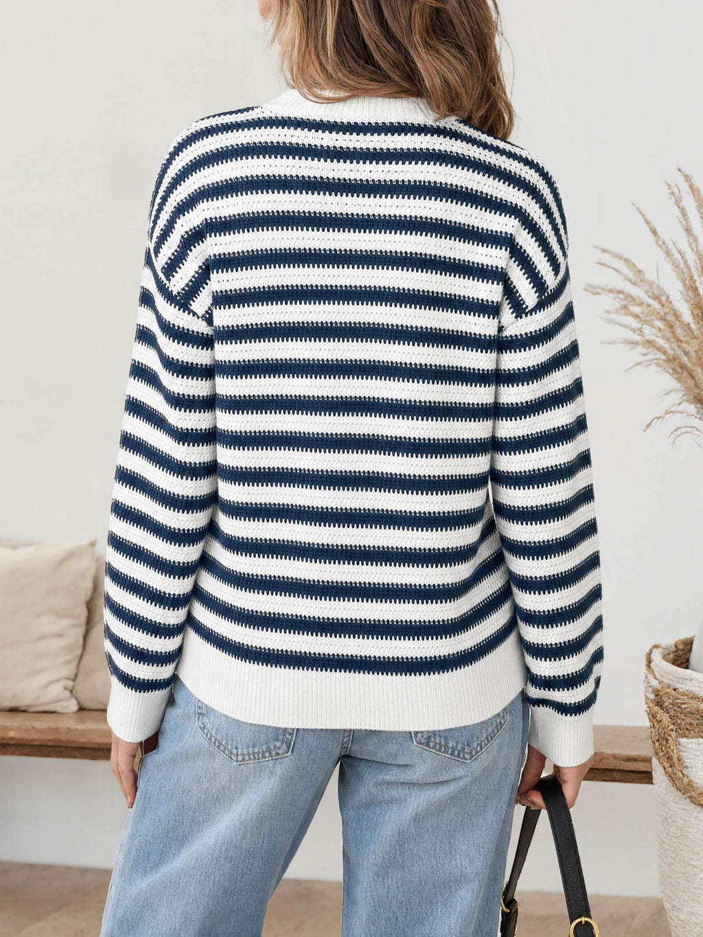 usvara Womens Striped V Neck Cardigan