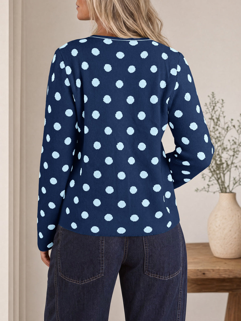 usvara Womens Polka Dot Button Up Cardigan
