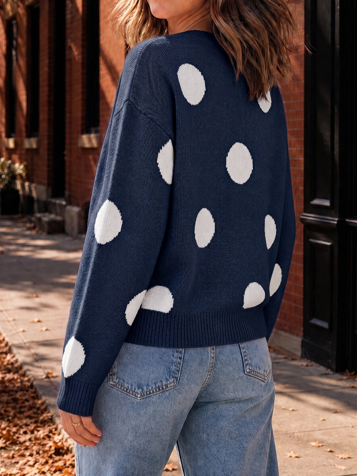 usvara Women Polka Dot Knit Cardigan