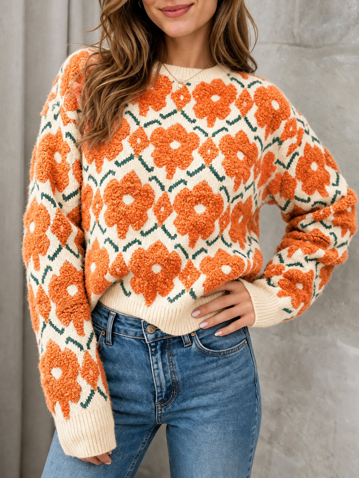 usvara Women Floral Knit Sweaters