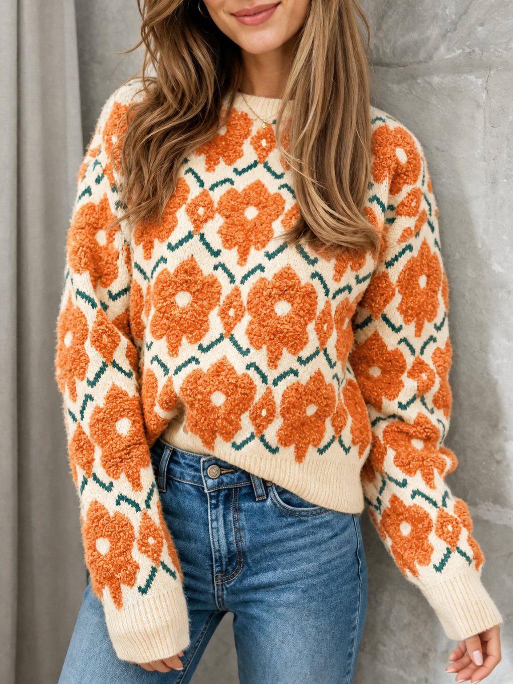 usvara Women Floral Knit Sweaters