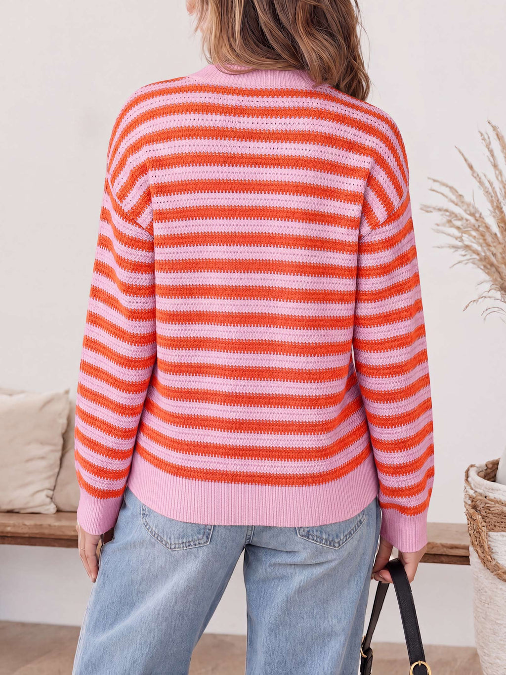 usvara Womens Striped V Neck Cardigan