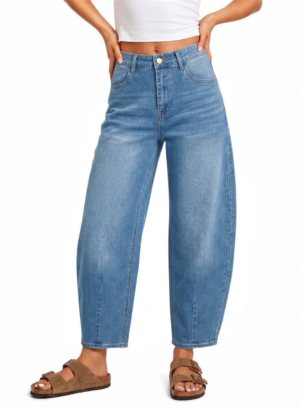 usvara Women Barrel High Waisted Wide Leg Jeans