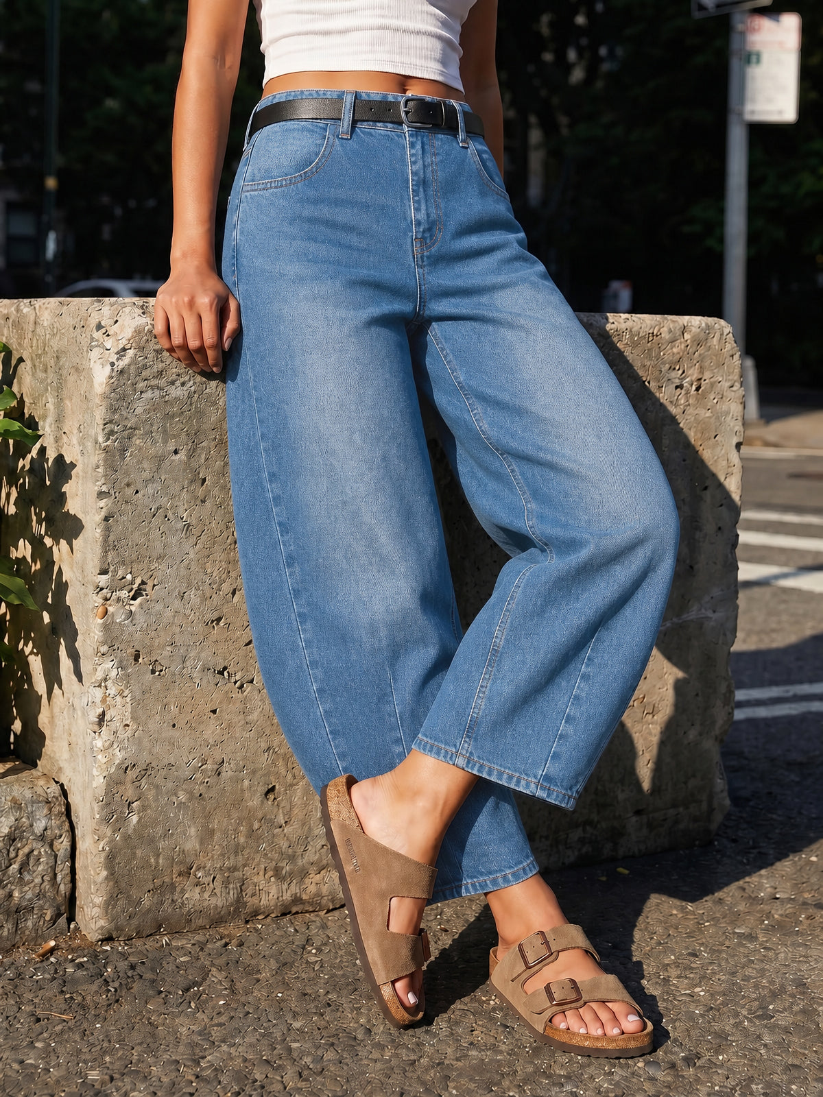 usvara Women Barrel High Waisted Wide Leg Jeans