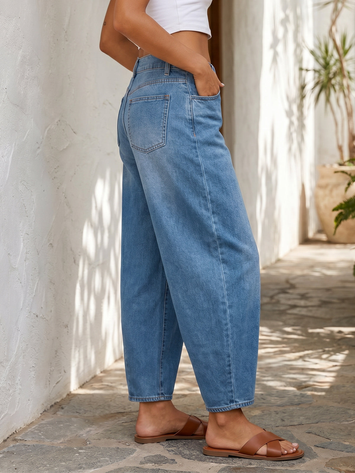 usvara Women Barrel High Waisted Wide Leg Jeans