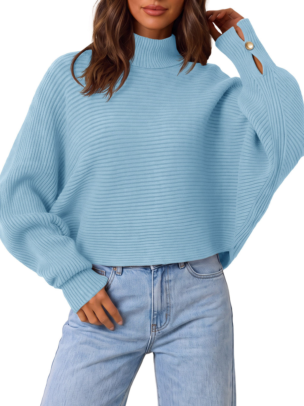 usvara Womens Batwing Sleeve Knit Turtleneck Sweater