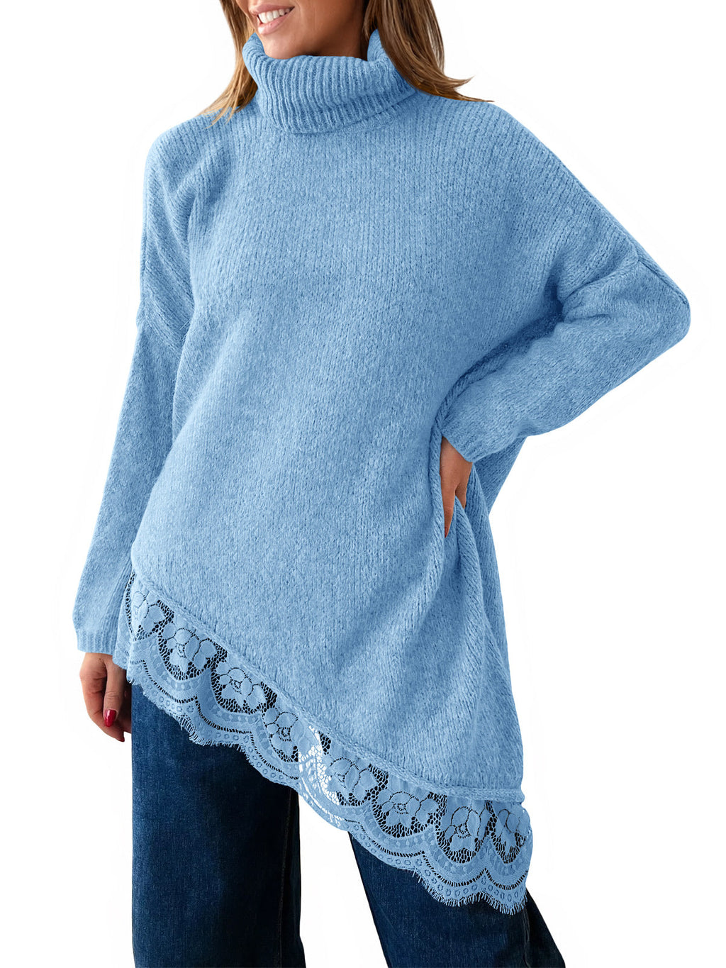 usvara Womens Oversized Batwing Sleeve Turtleneck Sweater