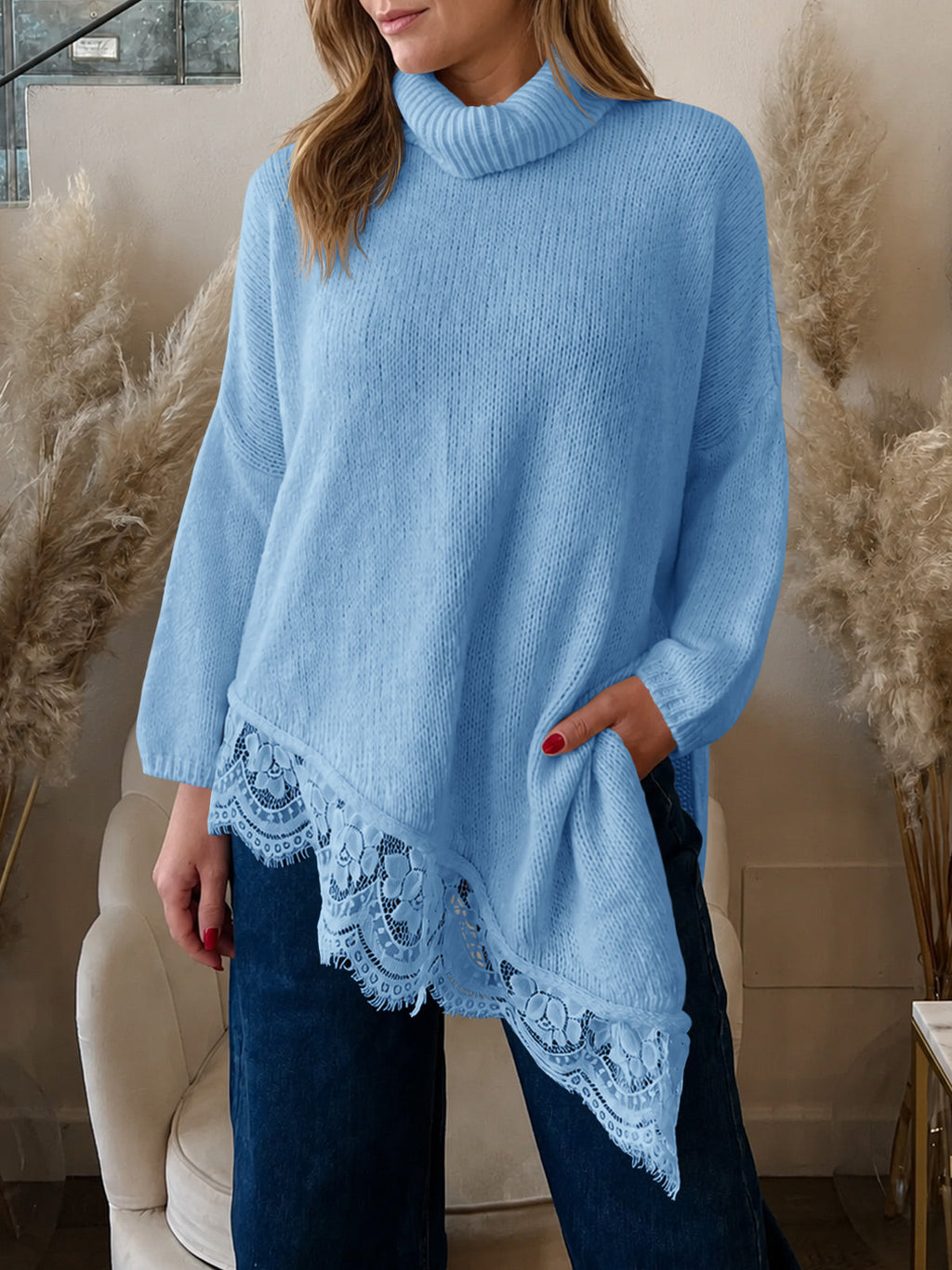usvara Womens Oversized Batwing Sleeve Turtleneck Sweater