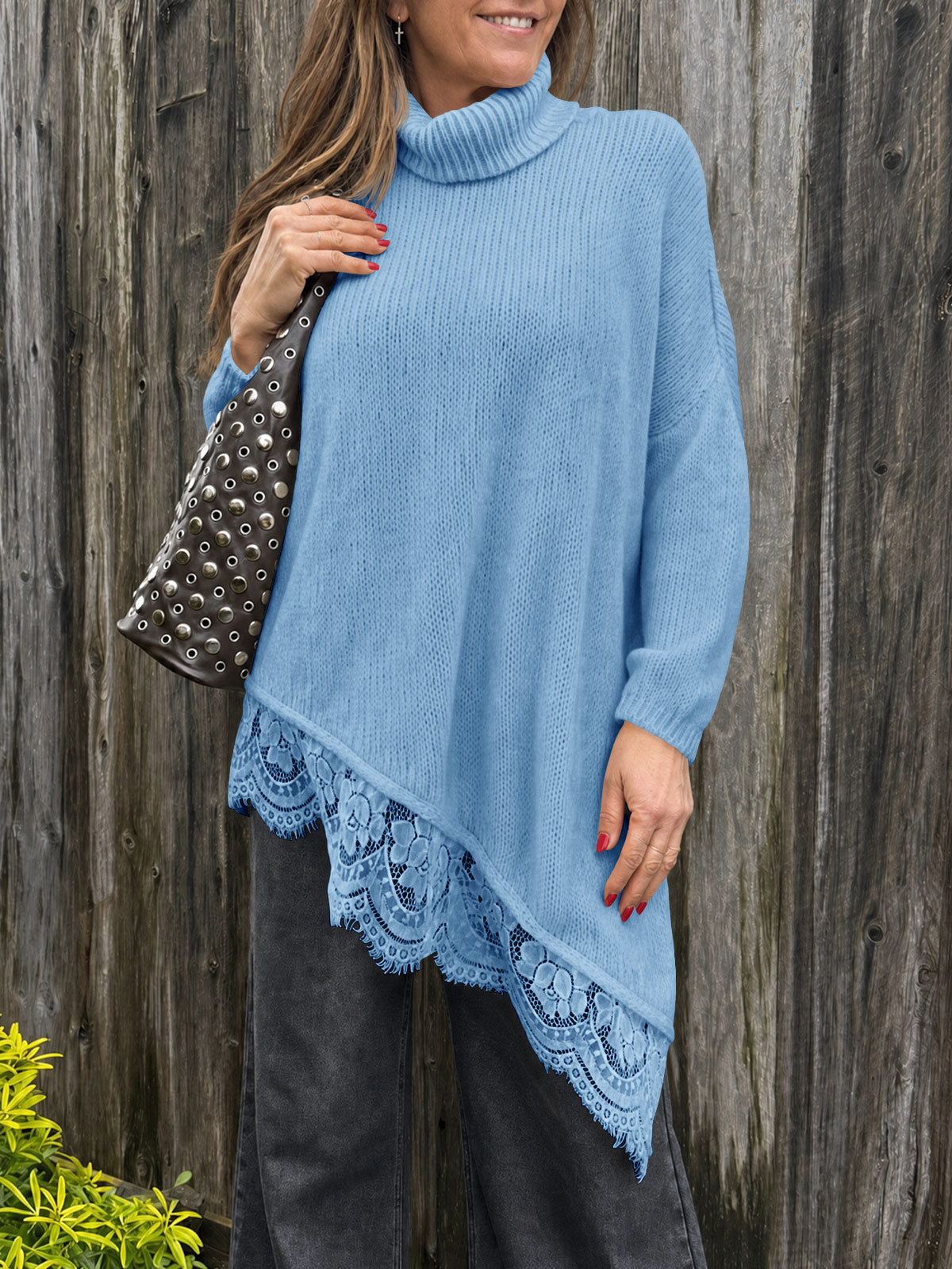 usvara Womens Oversized Batwing Sleeve Turtleneck Sweater