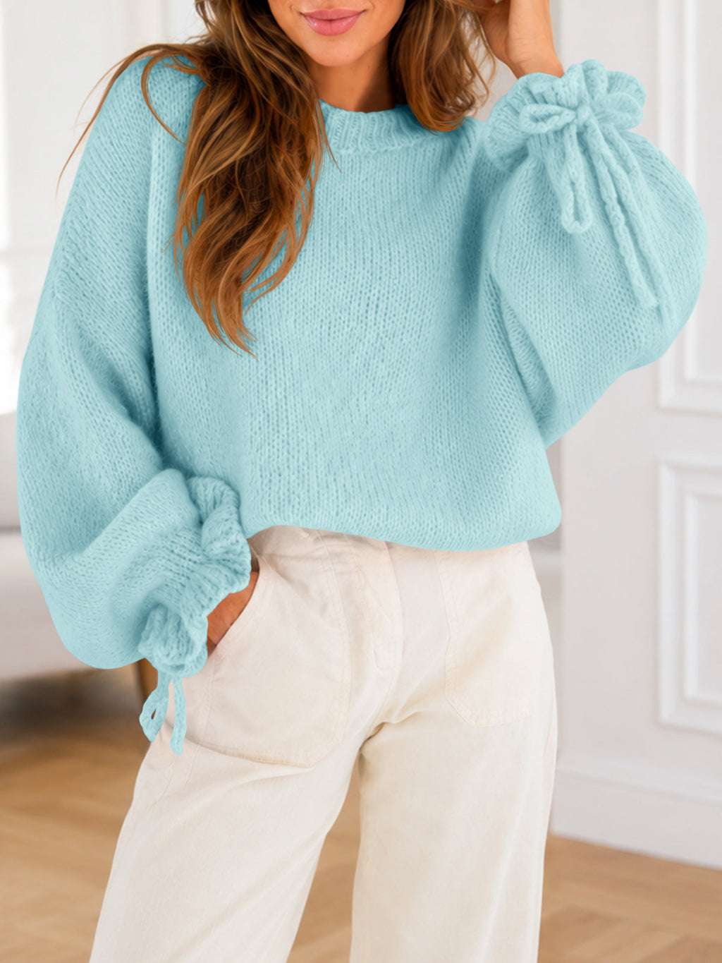 usvara Women Ruffle Long Sleeve Knit Sweater