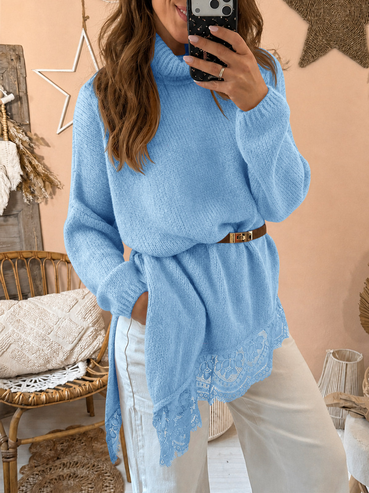 usvara Womens Oversized Batwing Sleeve Turtleneck Sweater