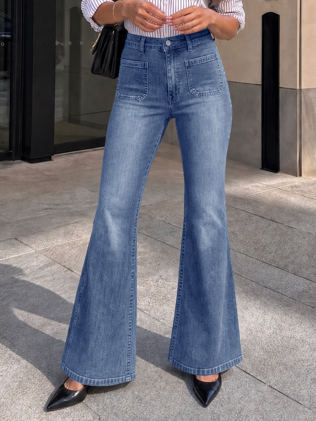 usvara Womens High Waisted Flare Jeans