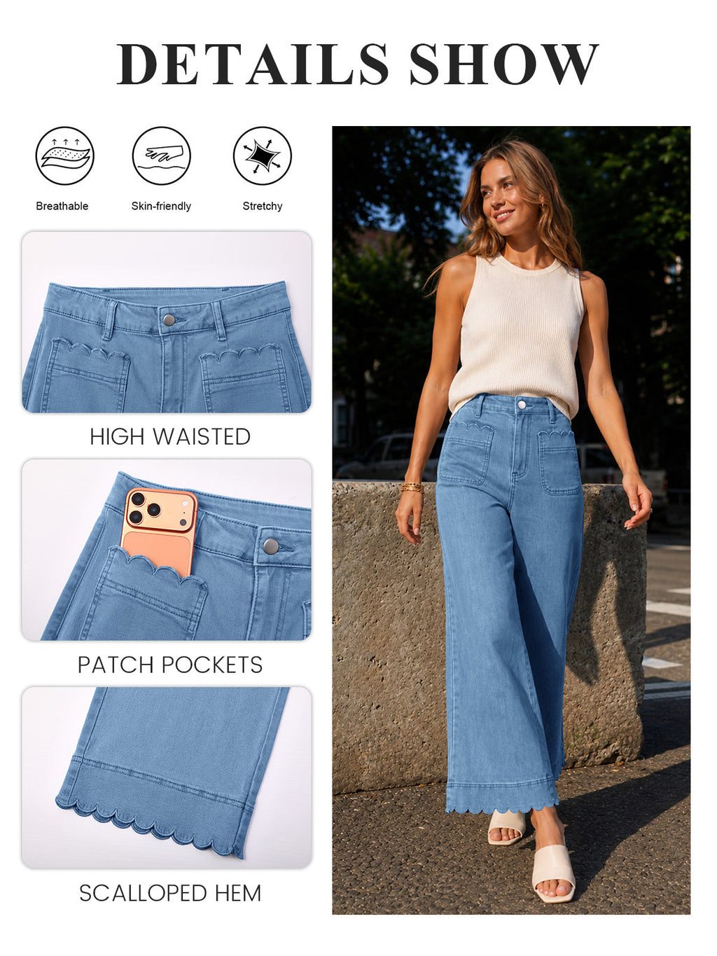 usvara Womens High Waisted Wide Leg Jeans