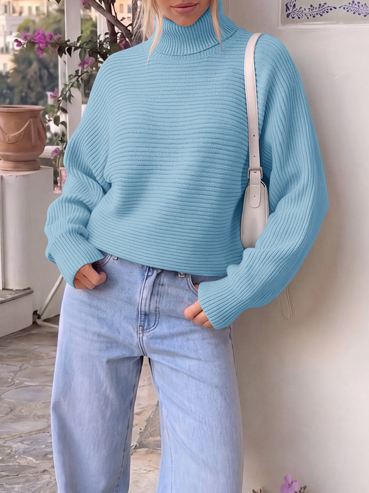 usvara Womens Batwing Sleeve Knit Turtleneck Sweater