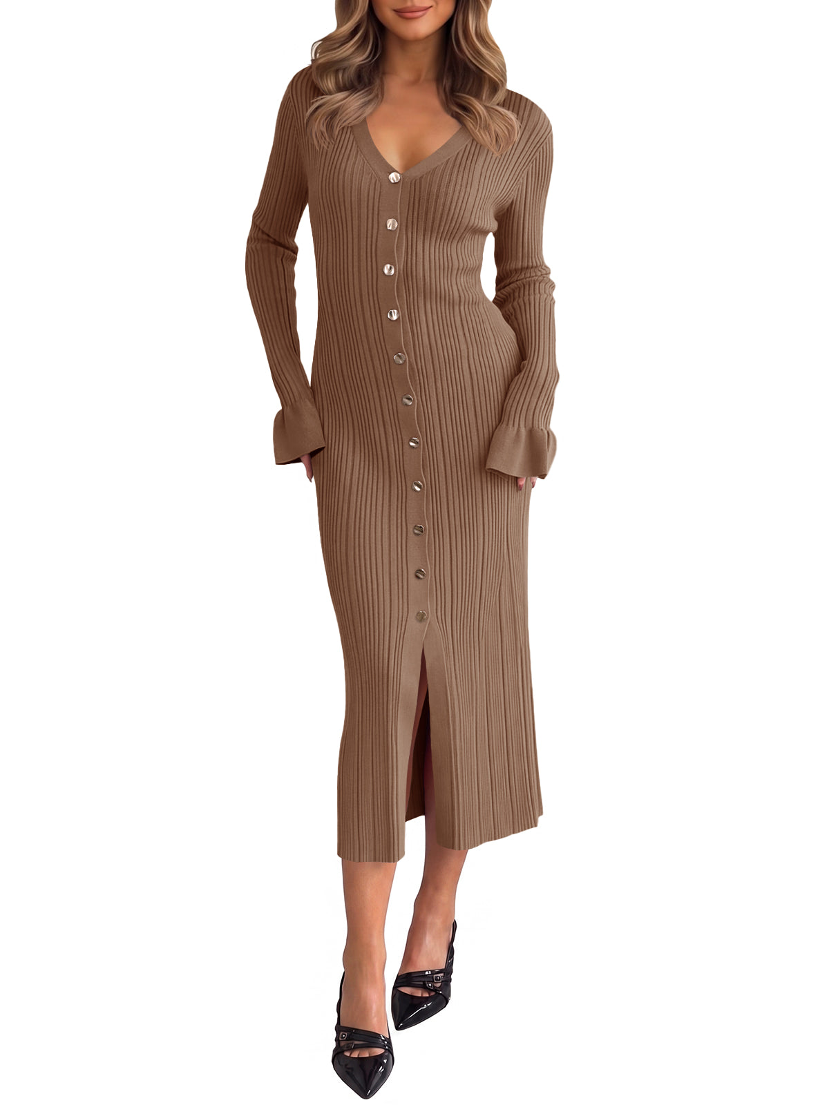 usvara Womens V Neck Midi Sweater Dress