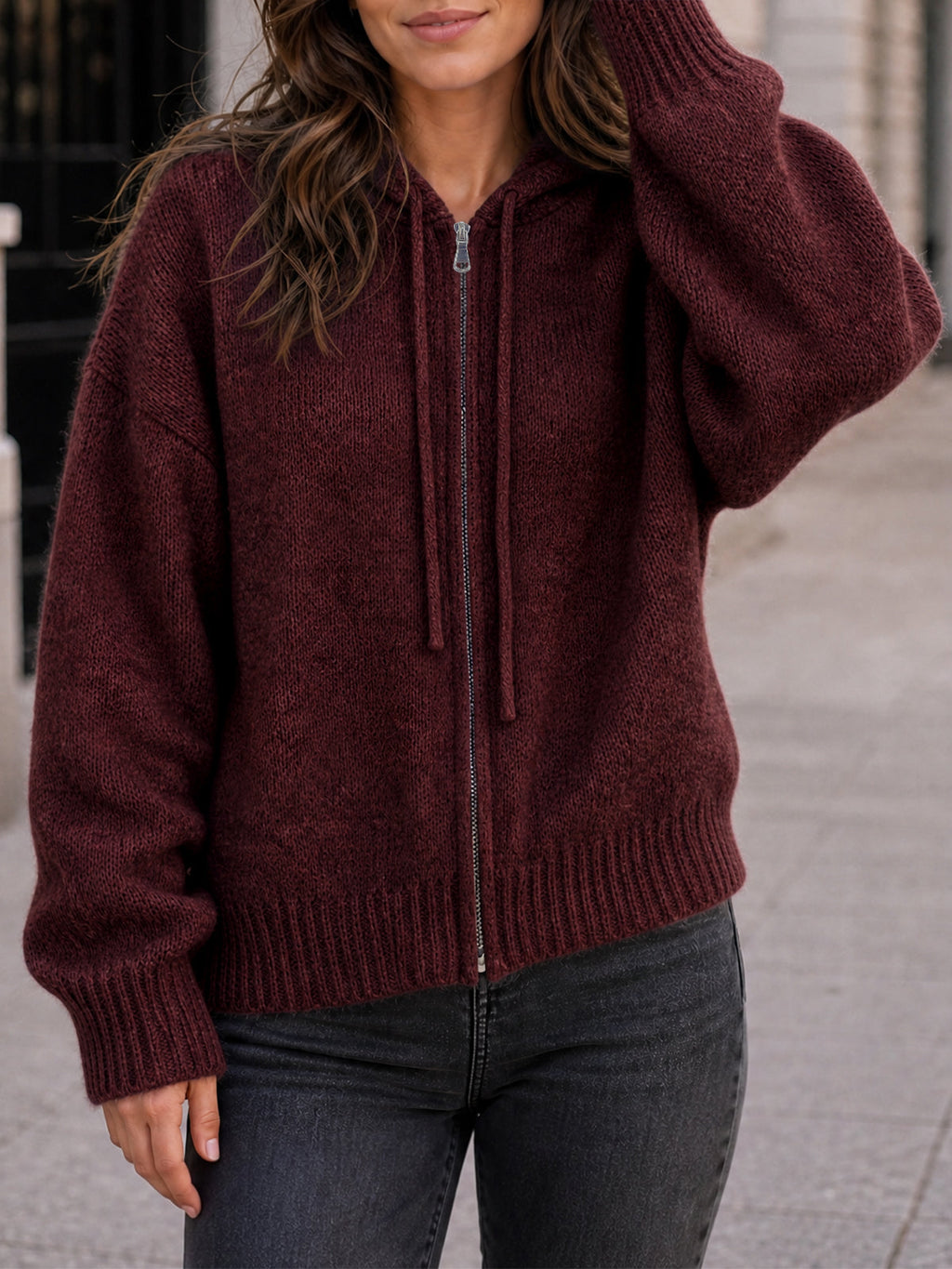 usvara Womens Zip Up Hooded Knit Cardigan