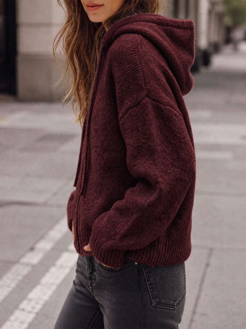 usvara Womens Zip Up Hooded Knit Cardigan