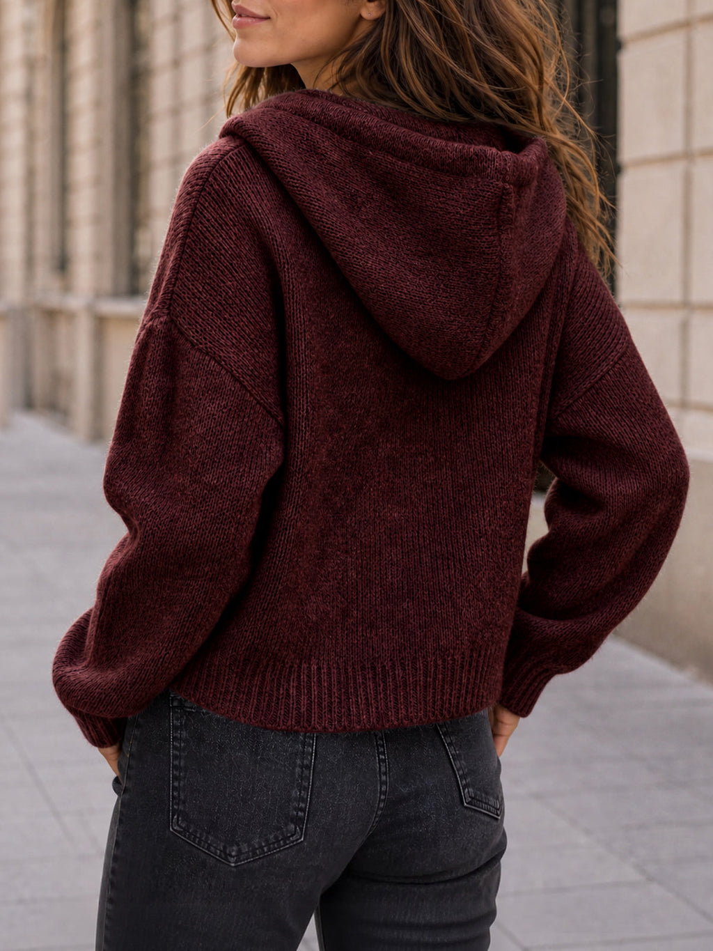 usvara Womens Zip Up Hooded Knit Cardigan