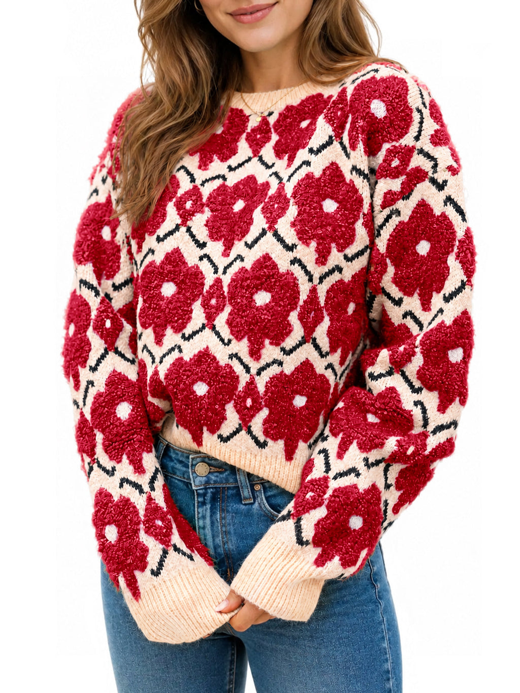 usvara Women Floral Knit Sweaters