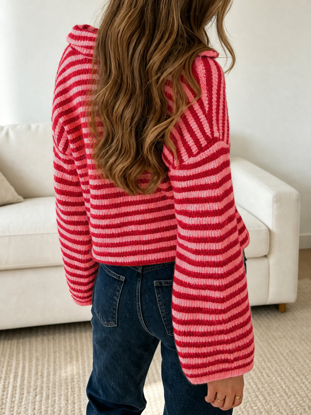 usvara Womens Striped Zip Knit Cardigan