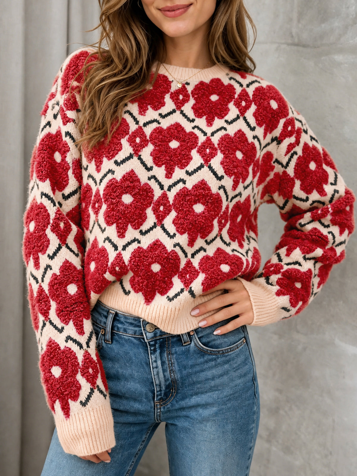 usvara Women Floral Knit Sweaters