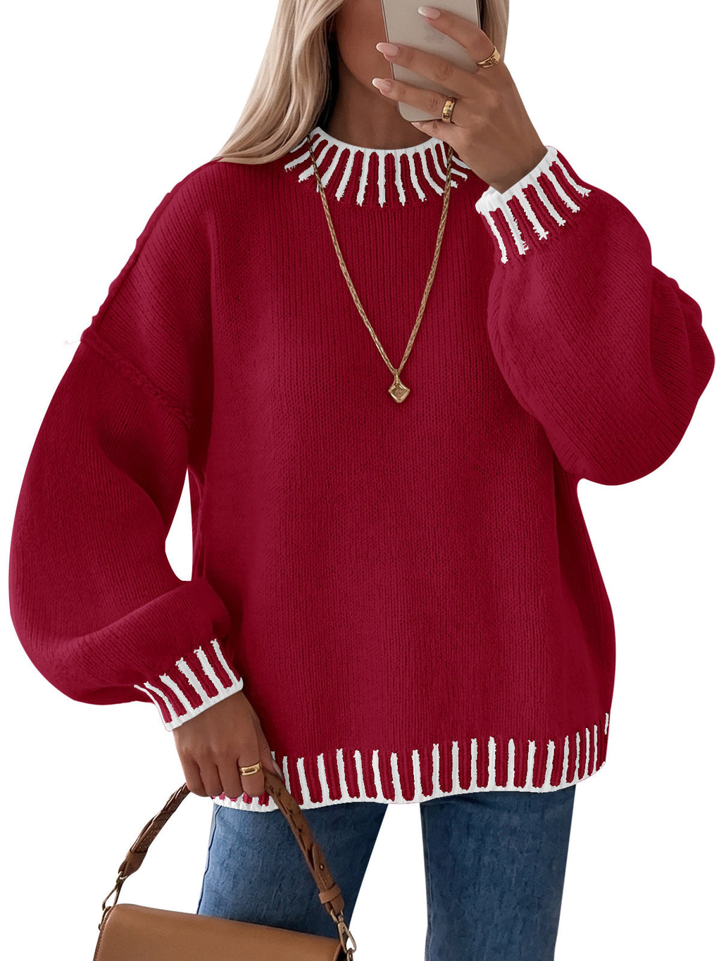 usvara Womens Chunky Mock Neck Sweater