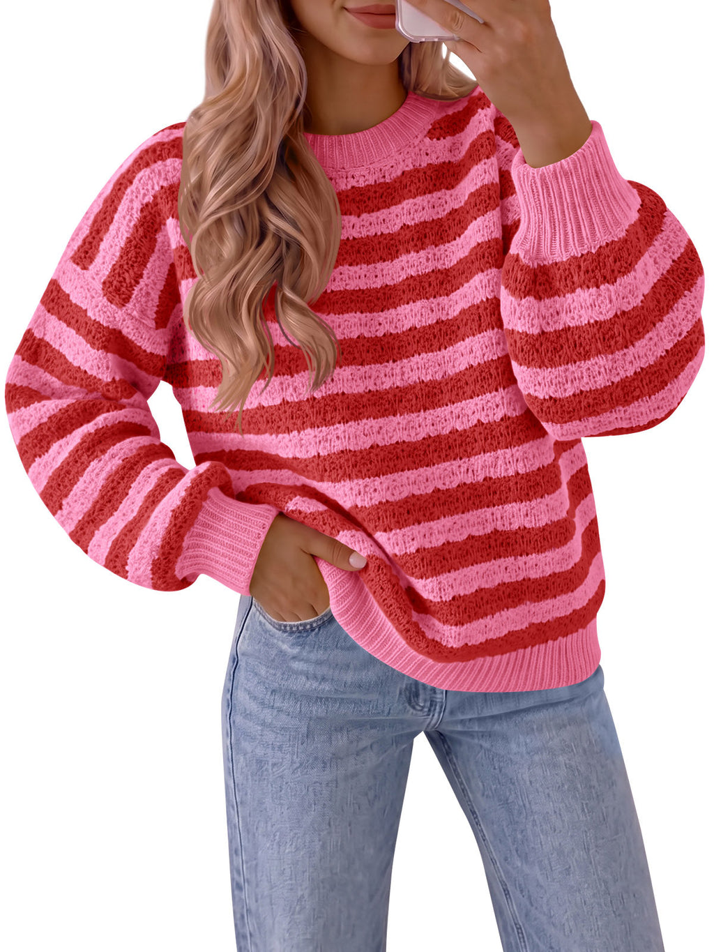 usvara Womens Striped Color Block Sweater