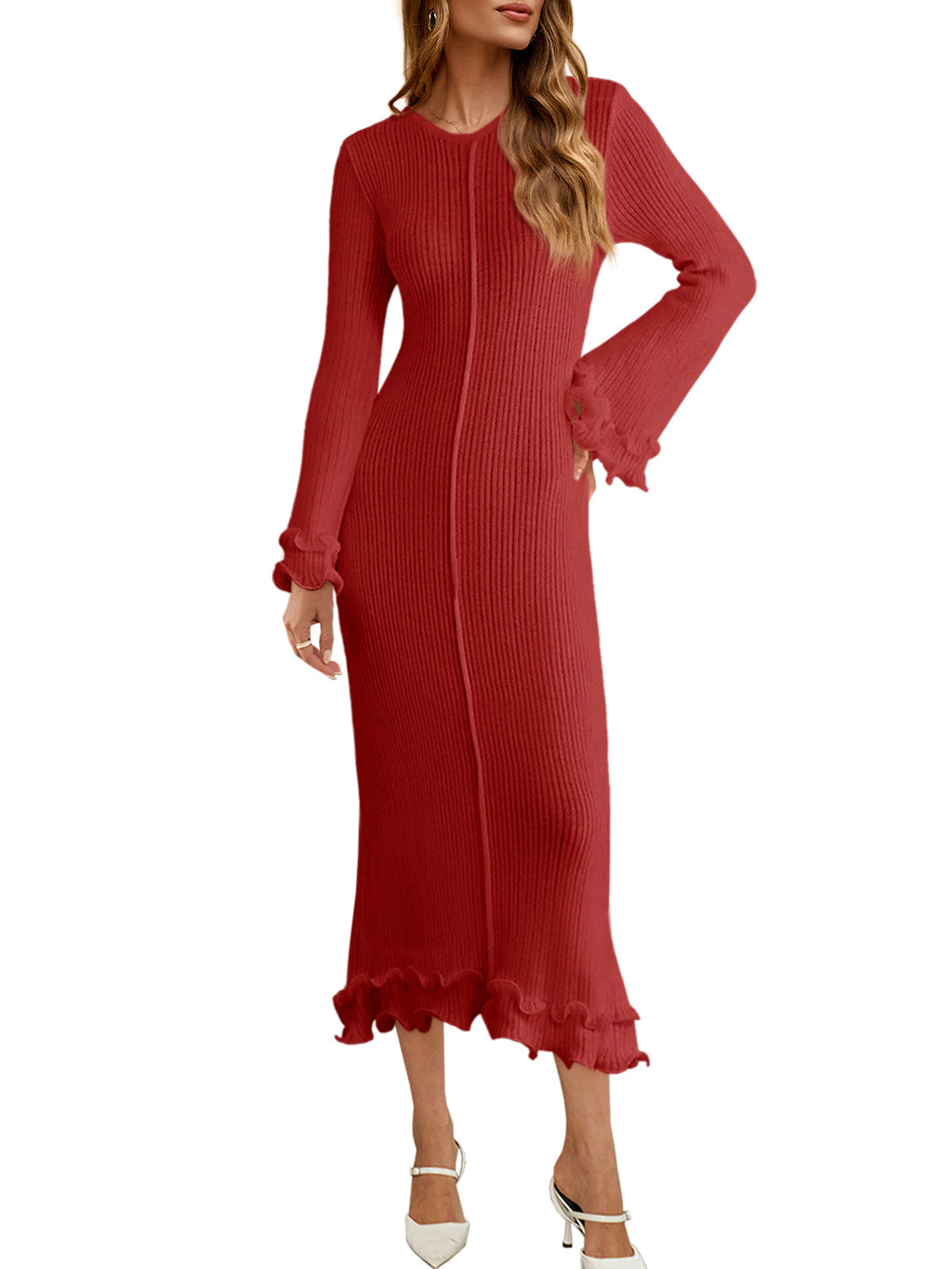 usvara Womens Bell Sleeve Bodycon Dress