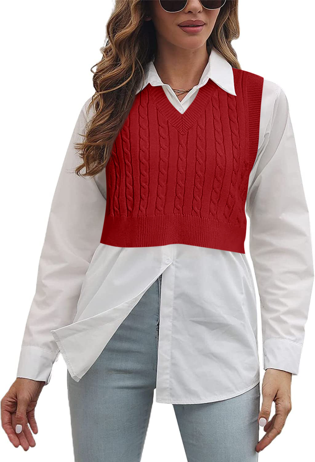 usvara Womens Cable Knit Sweater Vest