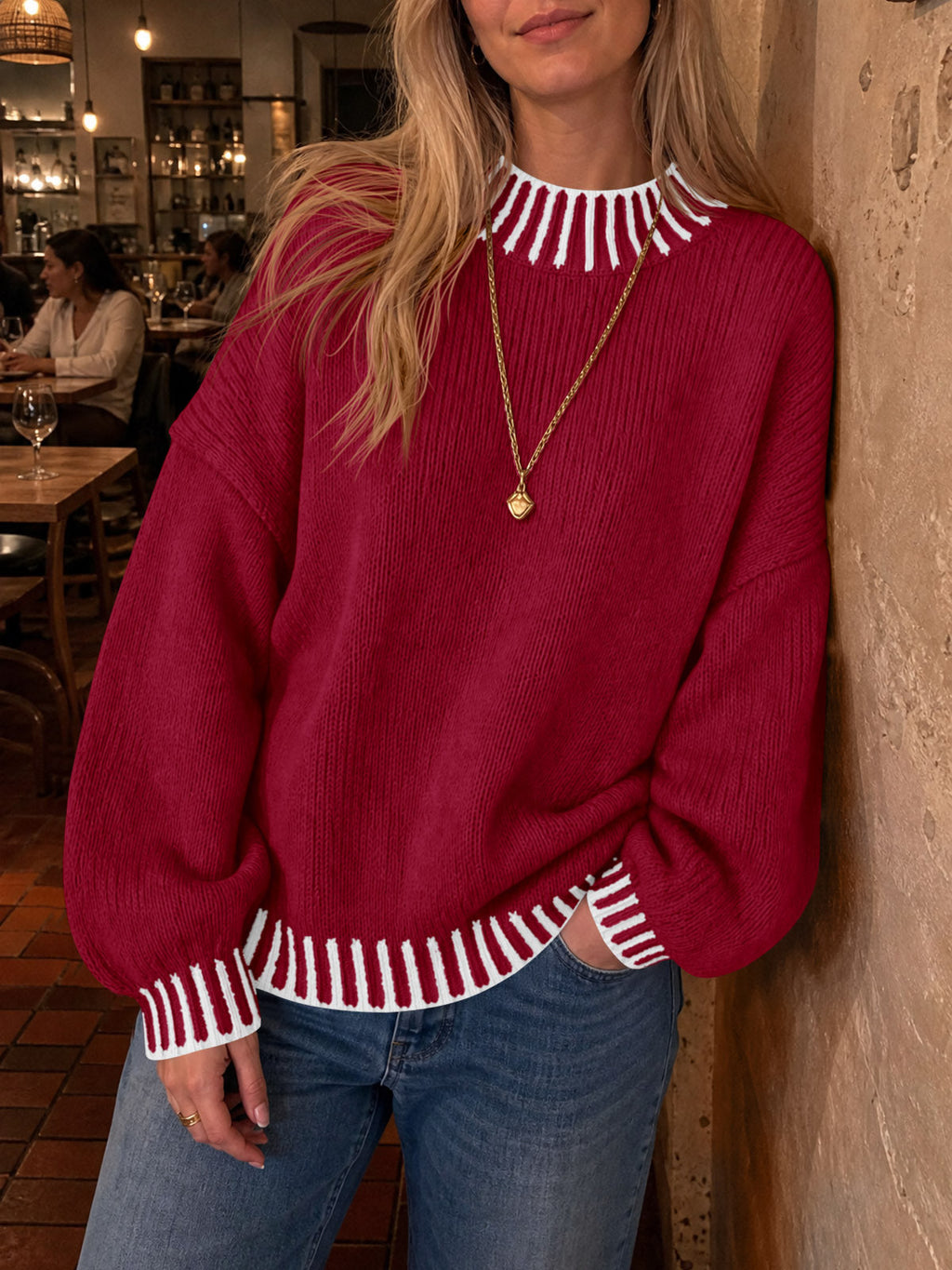 usvara Womens Chunky Mock Neck Sweater