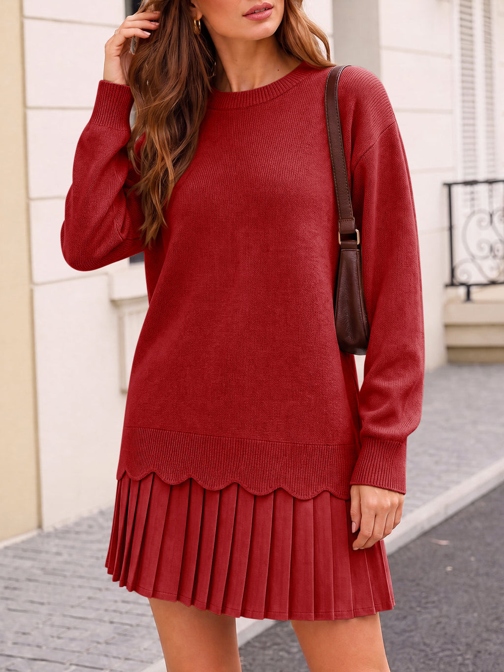 usvara Women Pleated Sweater Dress