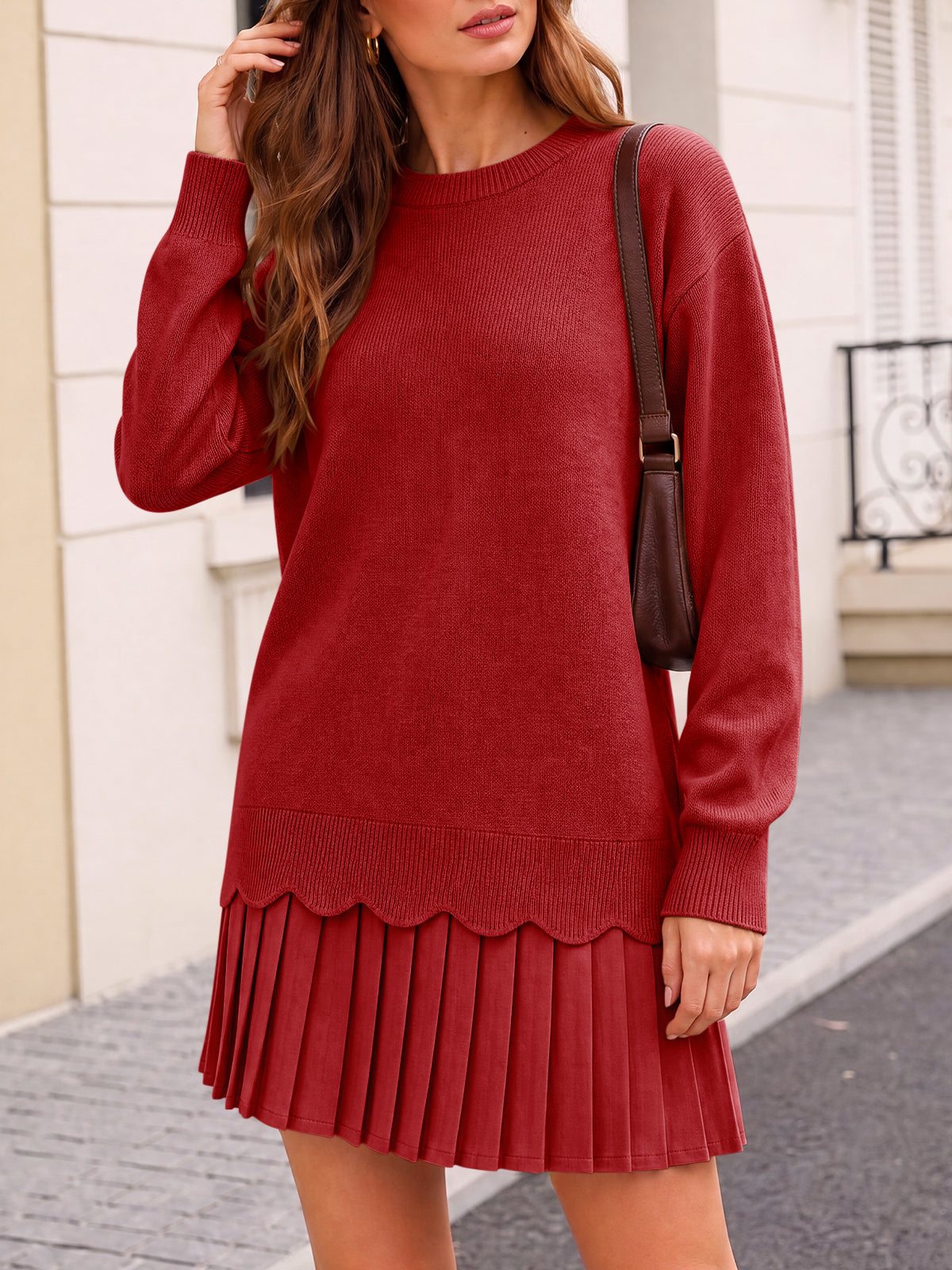 usvara Women Pleated Sweater Dress
