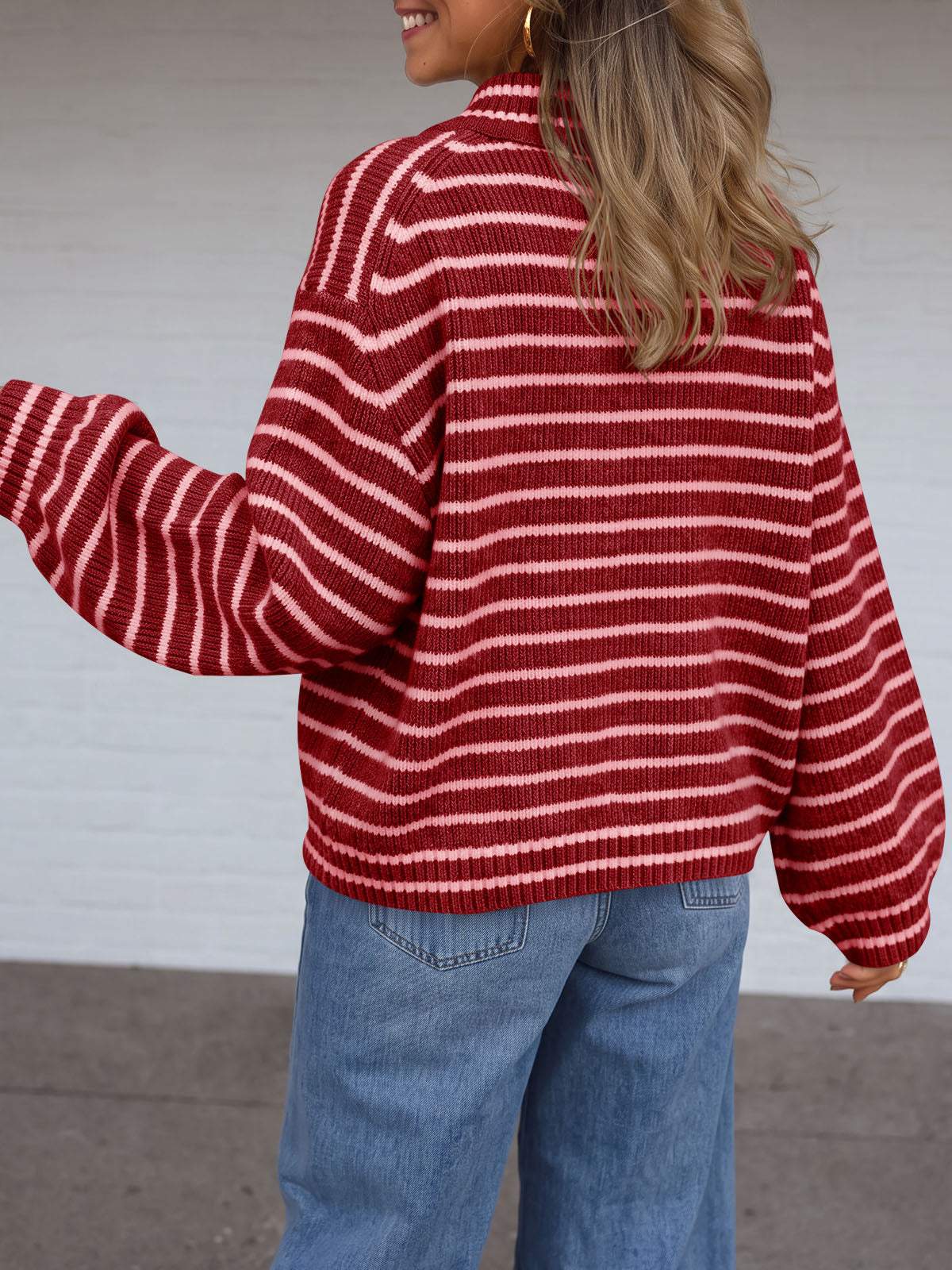 usvara Womens Striped Half Zip Sweater