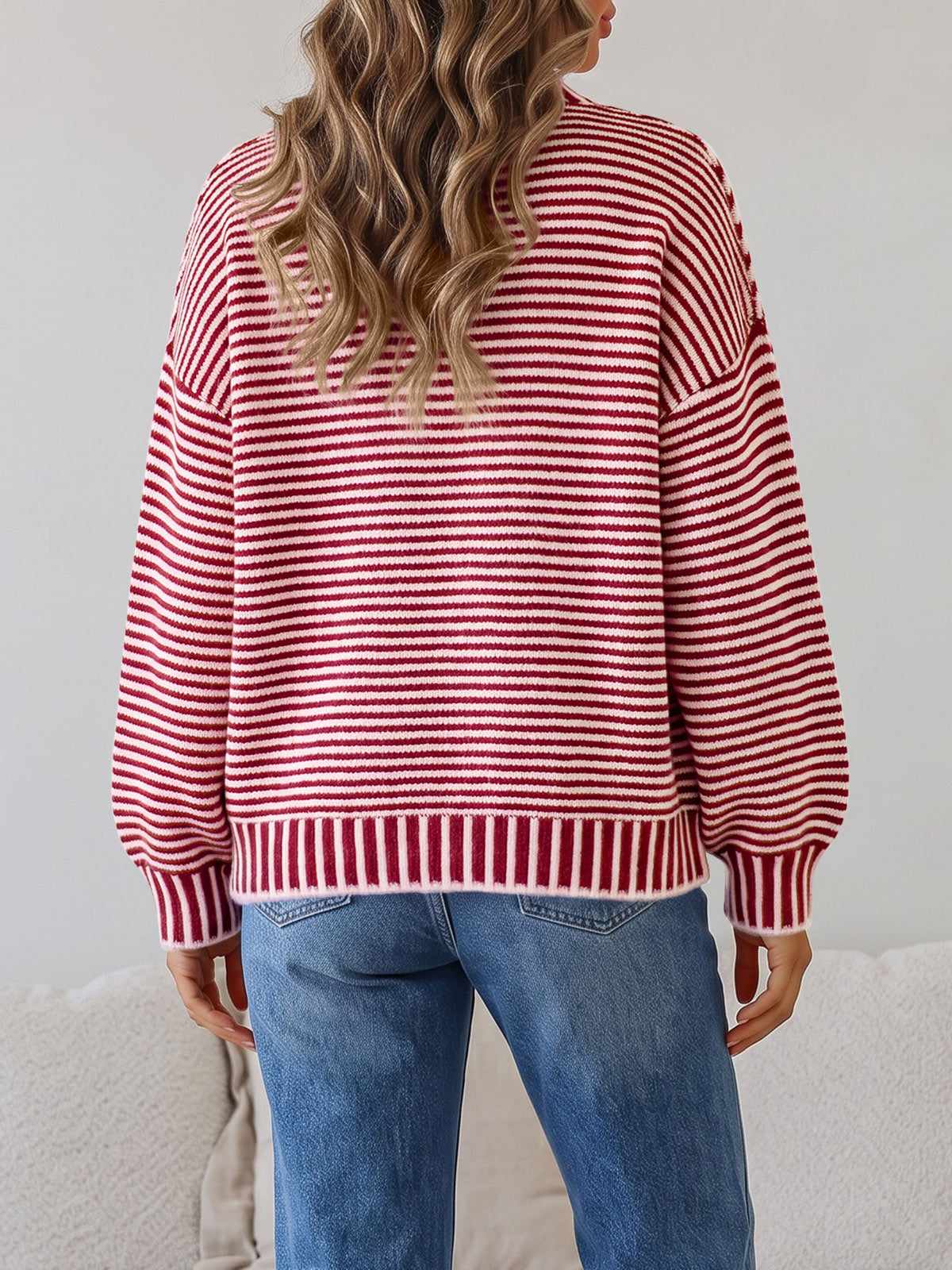 usvara Womens Striped Crew Neck Knit Sweater