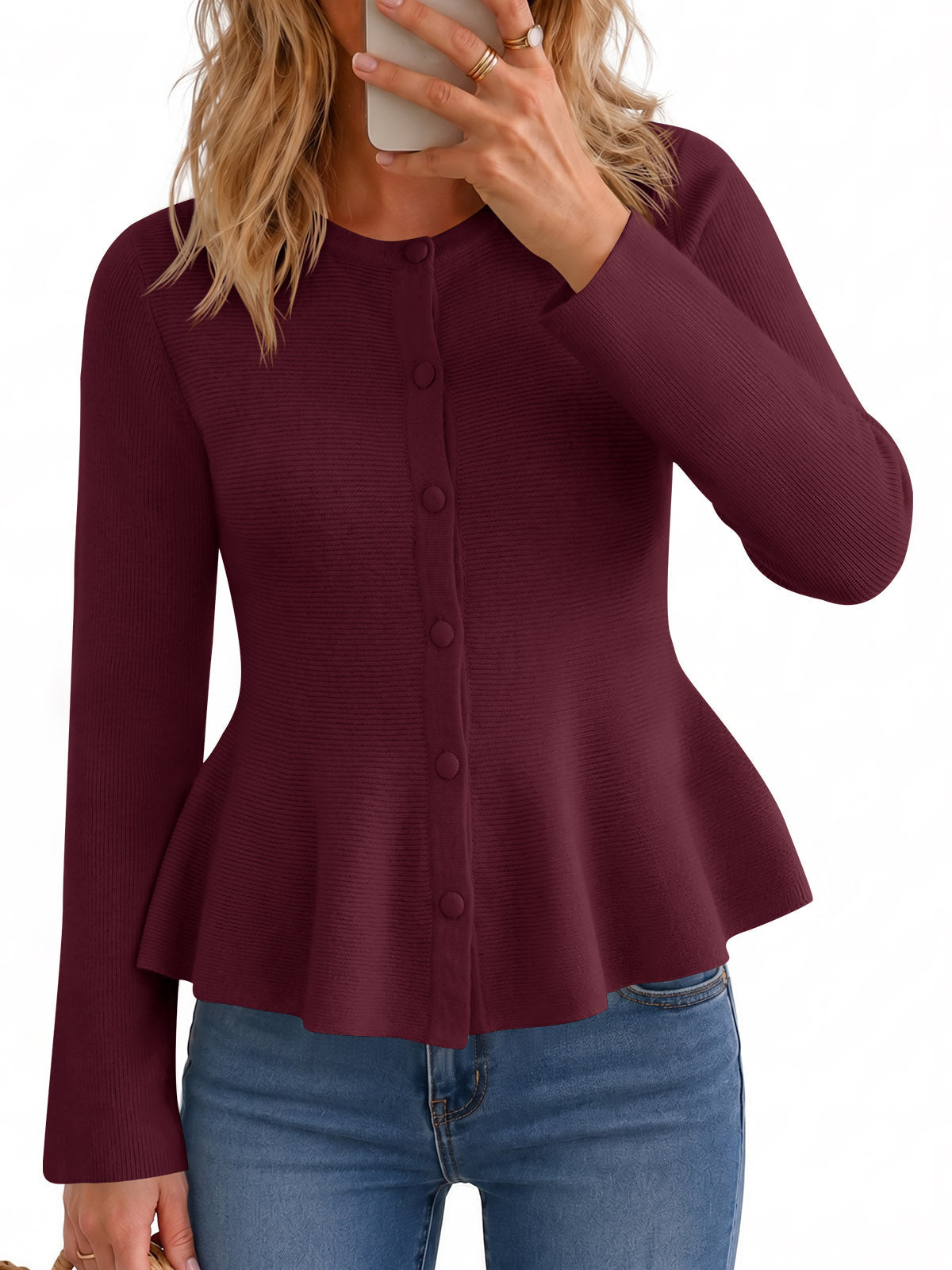 usvara Womens Ruffle Knit Cardigan Tops