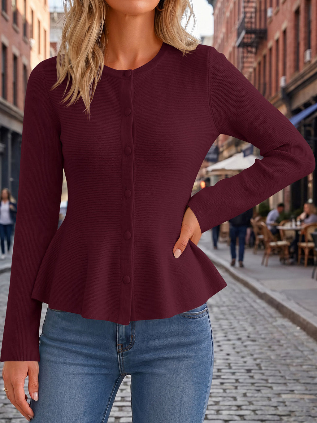usvara Womens Ruffle Knit Cardigan Tops