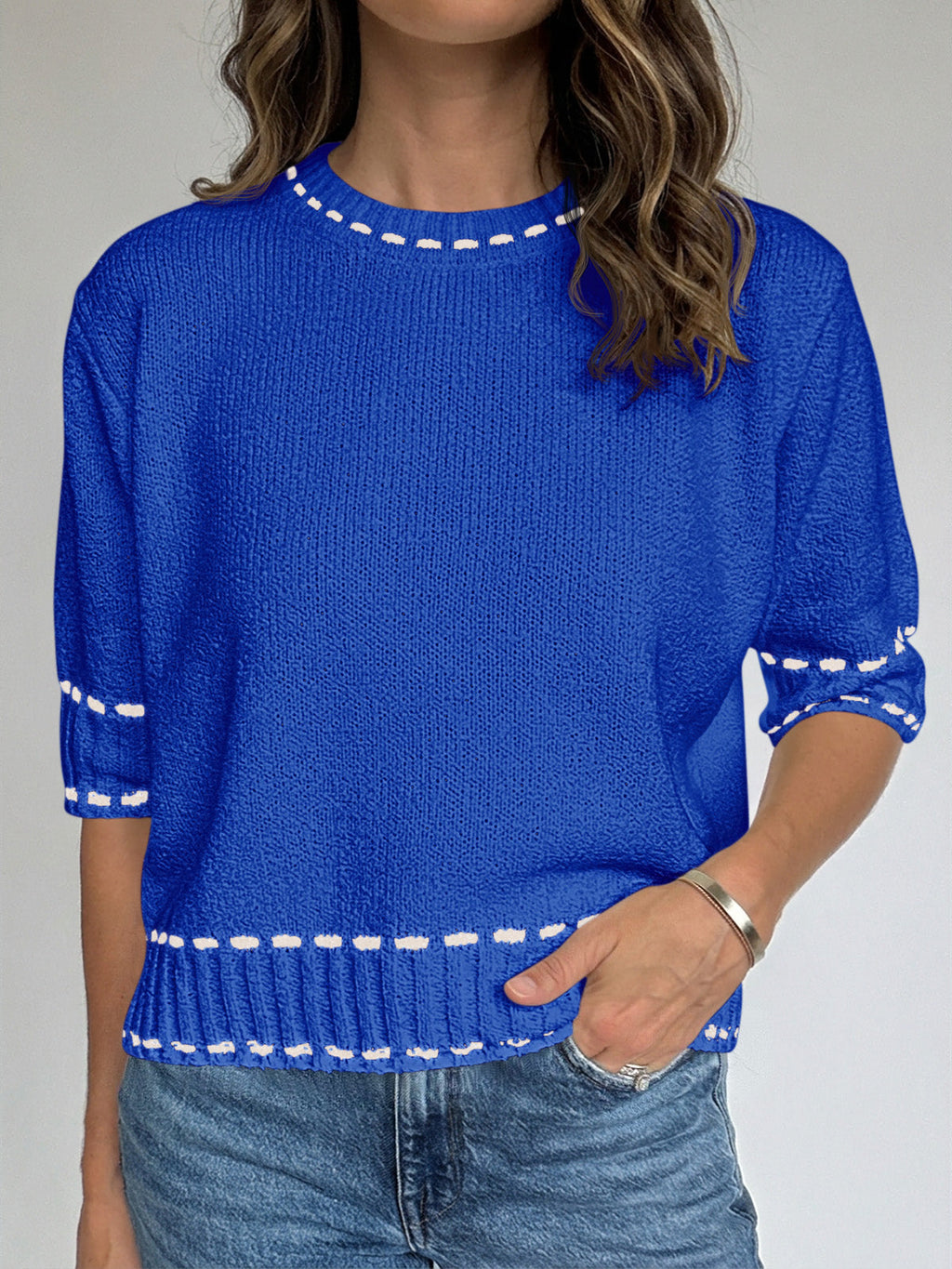 usvara Womens Cropped Crew Neck Knit Sweater