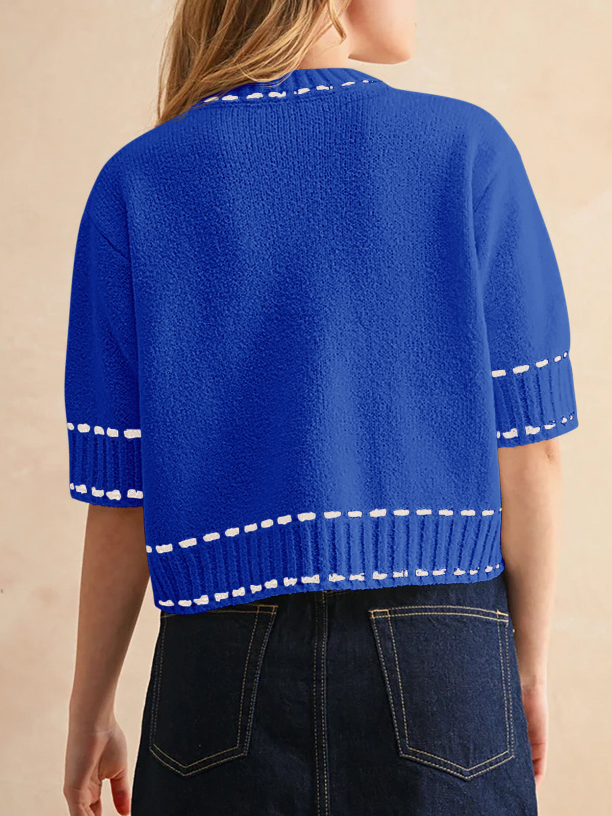 usvara Womens Cropped Crew Neck Knit Sweater