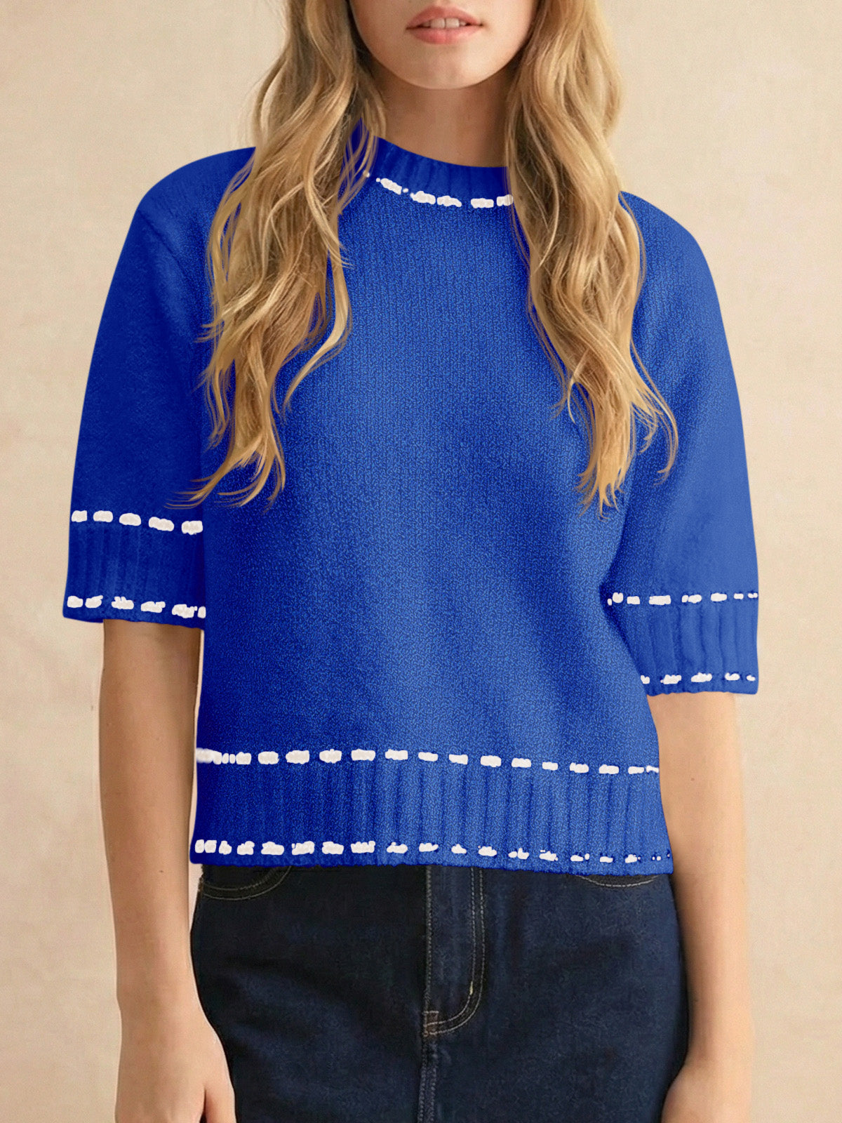 usvara Womens Cropped Crew Neck Knit Sweater