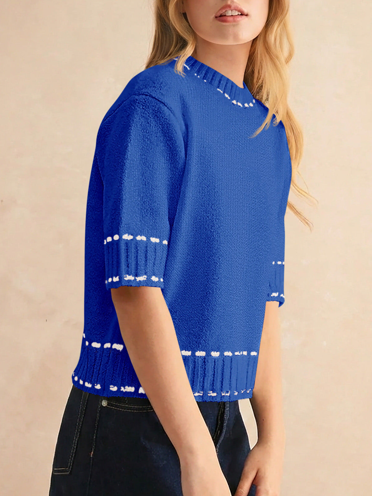 usvara Womens Cropped Crew Neck Knit Sweater