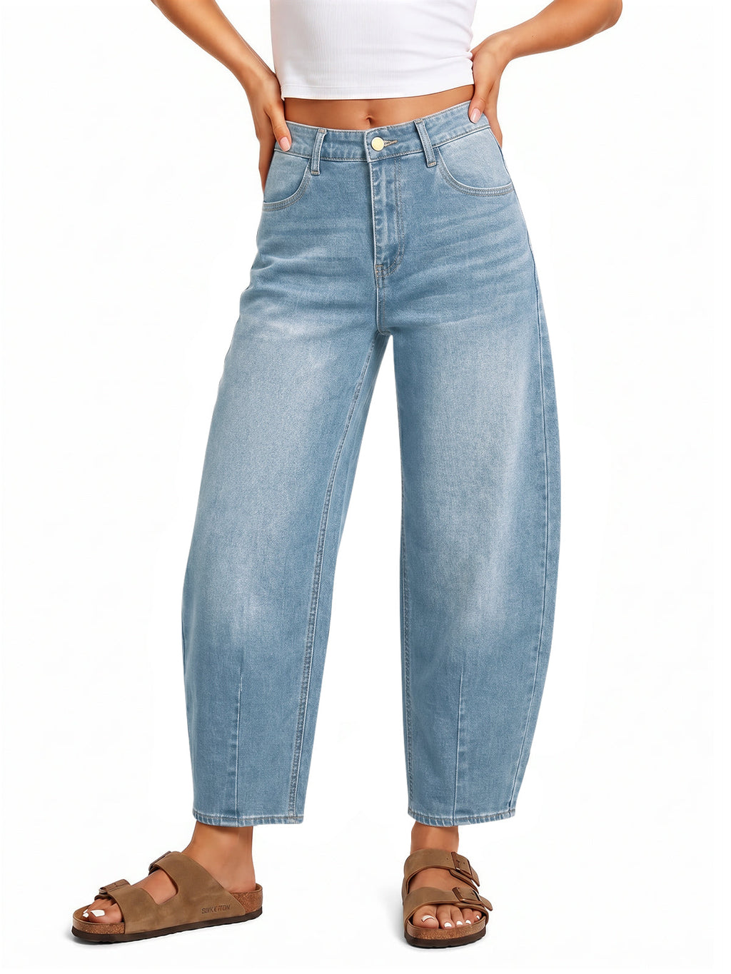 usvara Women Barrel High Waisted Wide Leg Jeans