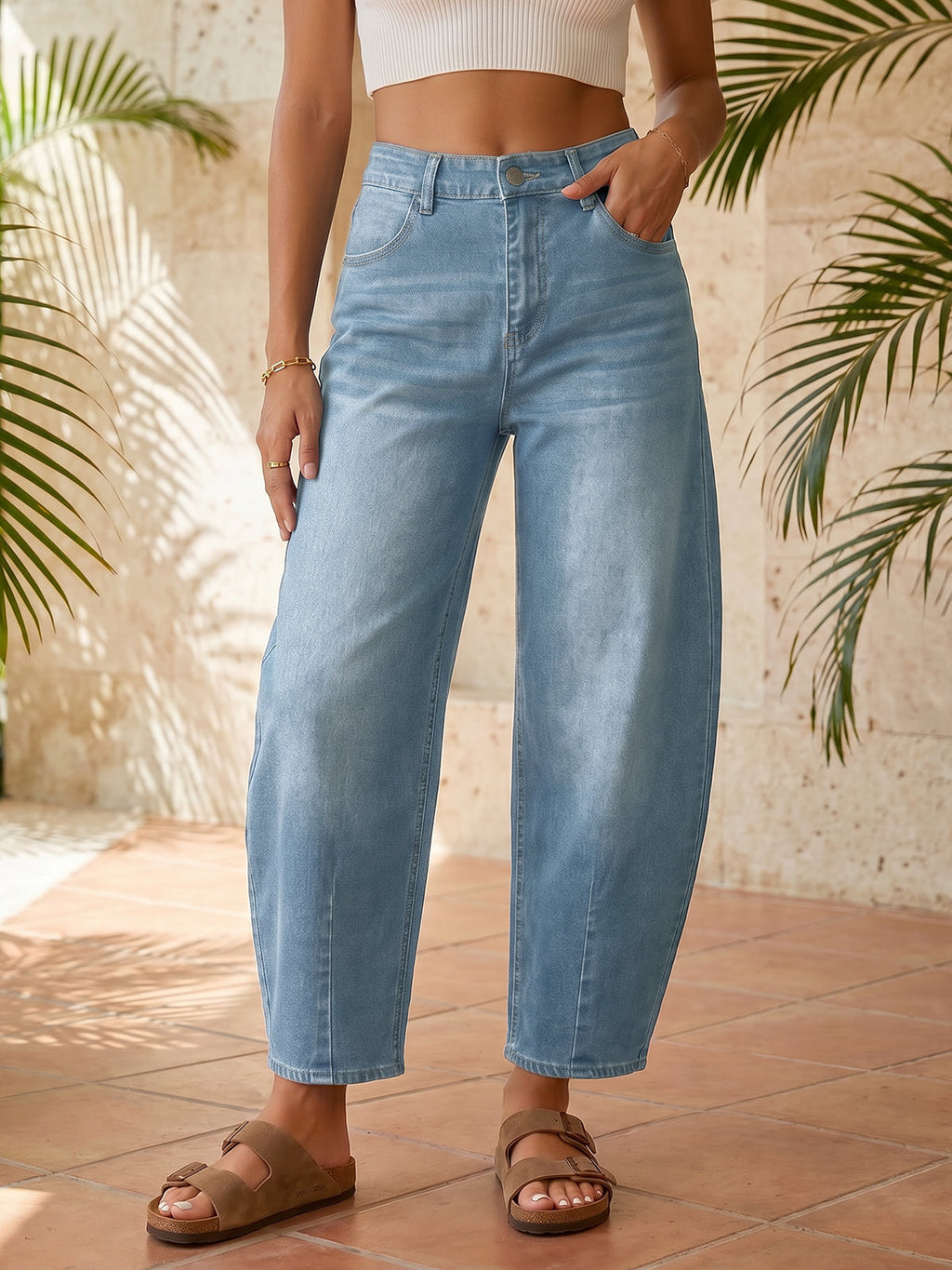 usvara Women Barrel High Waisted Wide Leg Jeans