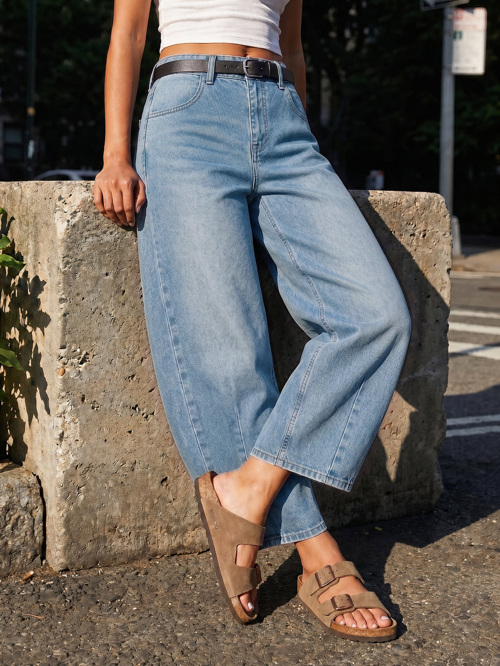 usvara Women Barrel High Waisted Wide Leg Jeans