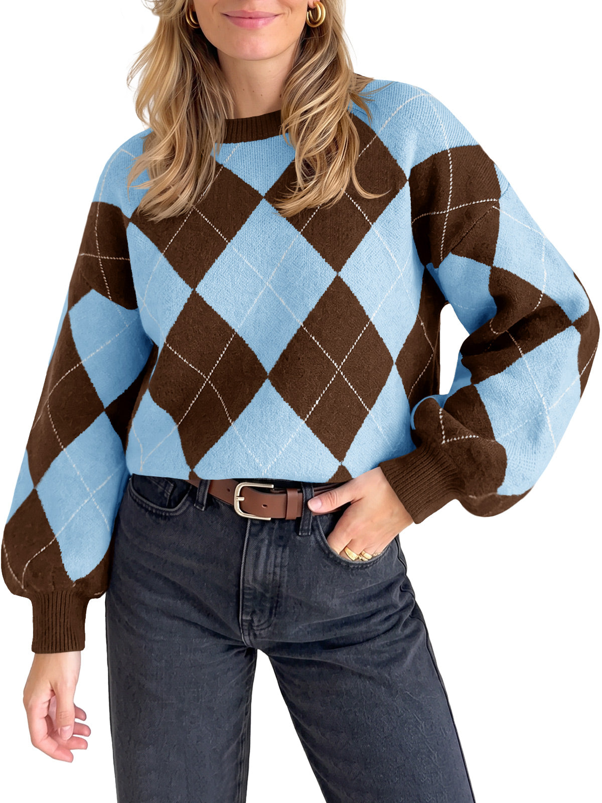 usvara Women Checkered Argyle Sweater