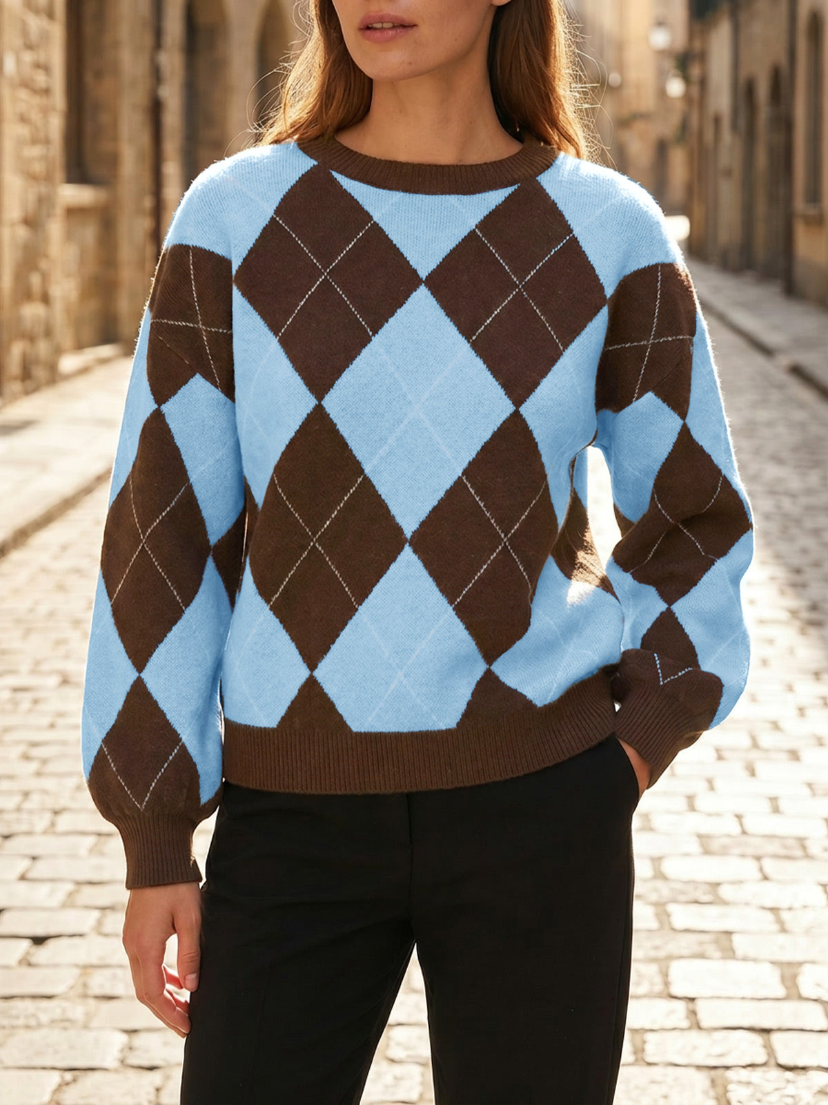 usvara Women Checkered Argyle Sweater