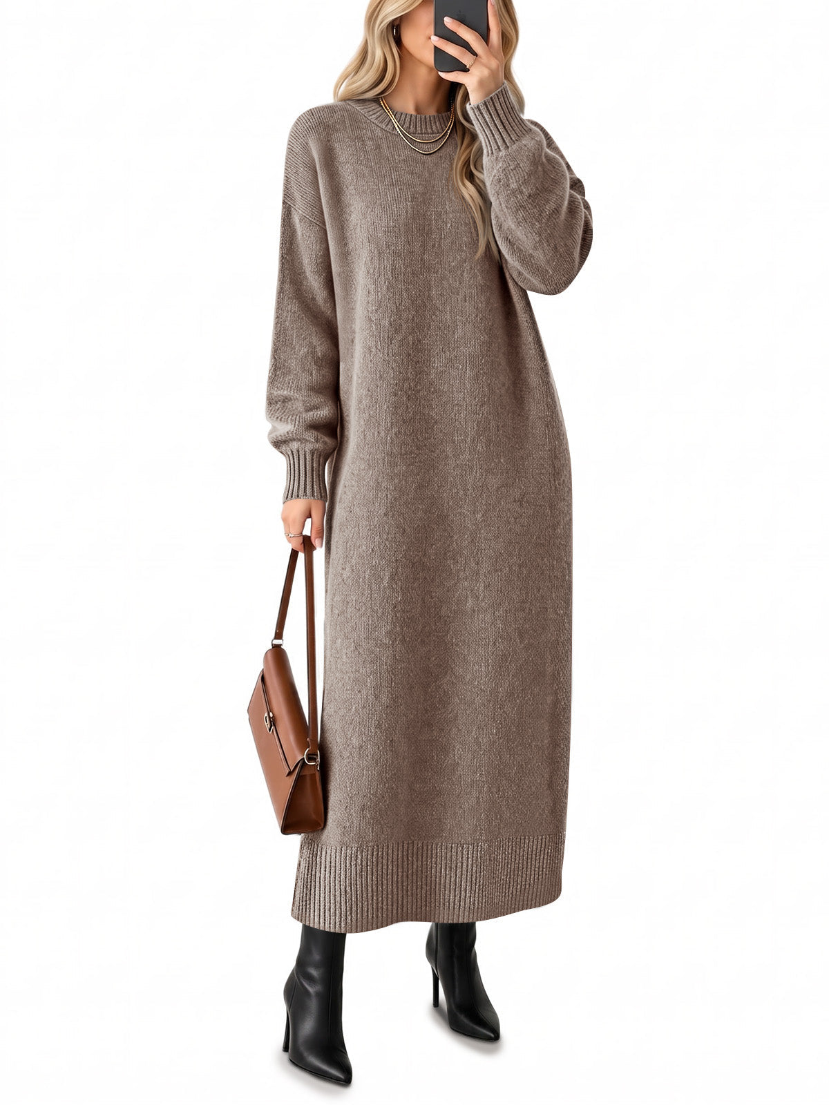 usvara Women Long Sleeve Maxi Sweater Dress