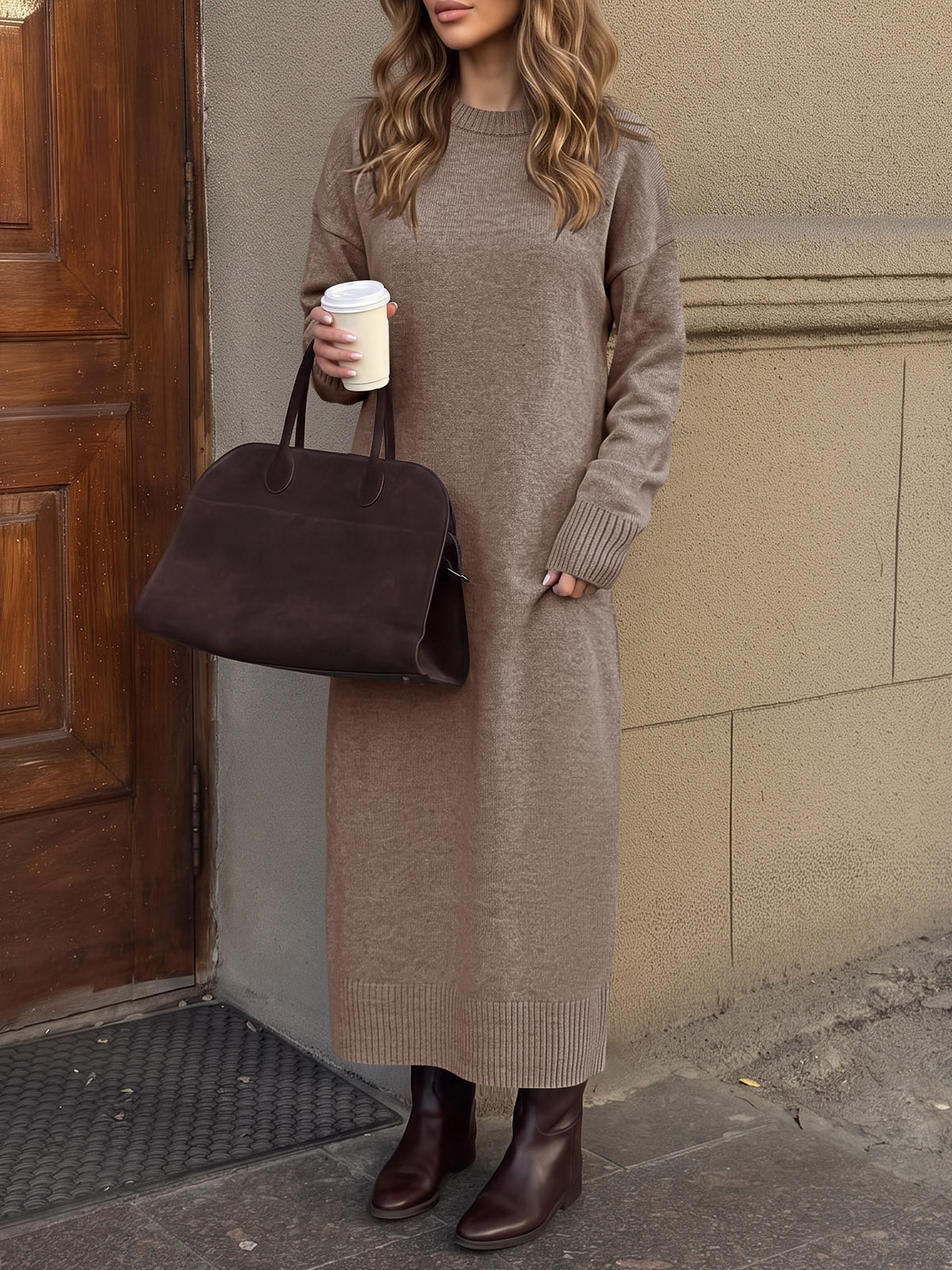 usvara Women Long Sleeve Maxi Sweater Dress
