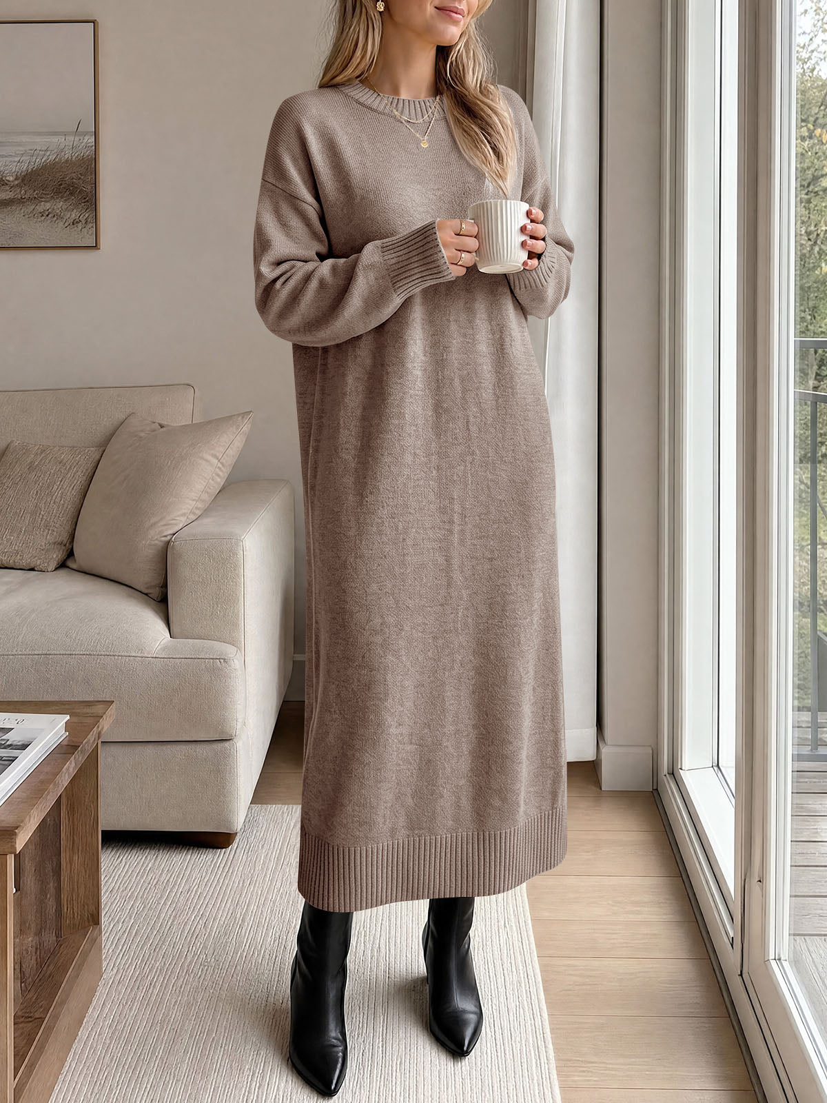 usvara Women Long Sleeve Maxi Sweater Dress